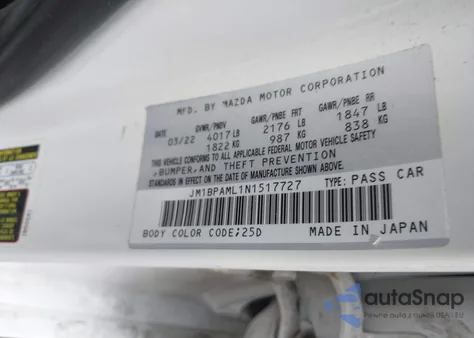 2022 Mazda Mazda3 Premium from USA, damaged, VIN JM1BPAML1N1517727